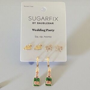 SUGARFIX by BaubleBar Wedding Party Earring Set Champagne Bow I Do Crew 3 Pairs